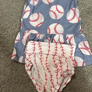 Blue and White Baseball Print Outfit